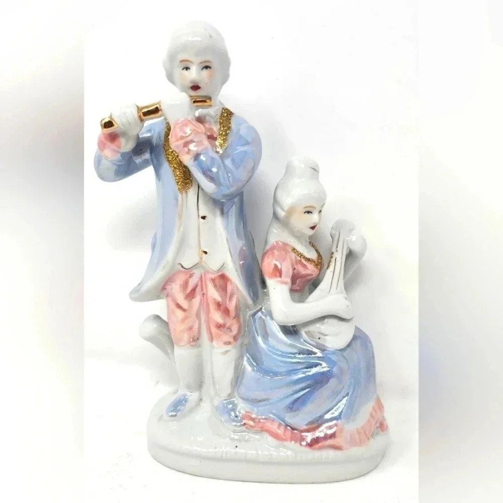Vintage Porcelain Couple Man and Woman Music Figurines Statue Sculpture